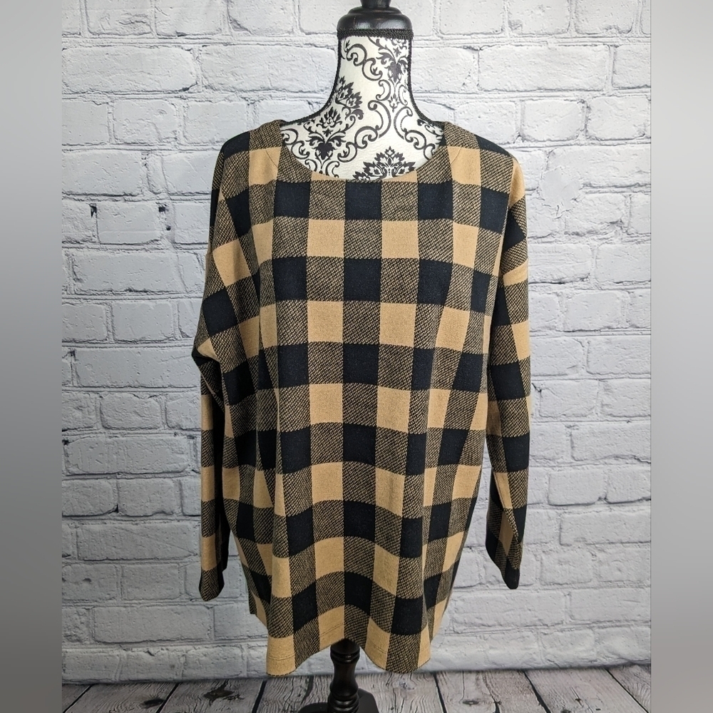J. Jill women's long sleeve check print popover top size 2x stretch knit bb20